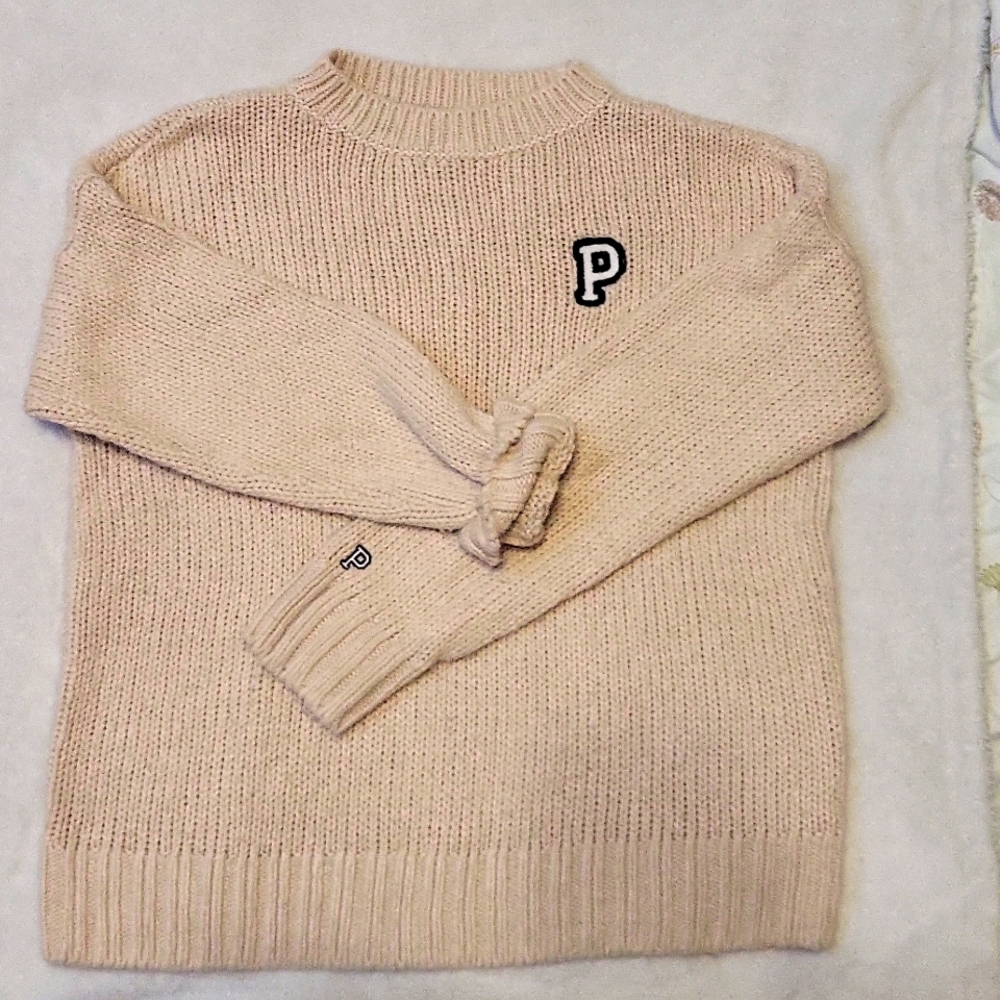 PINK Varsity Sweater | Size S | Tan